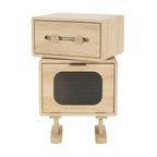 Rotatable Robot Storage Side Table in Natural Finish.