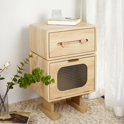 MDF CREATIVE ROTATABLE ROBOT STORAGE SIDE TABLE, NATURAL COLOR
