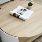 Round Coffee Table,31 Coffee Table for Living Room,2-Tier Rustic Wood Desktop with Storage Shelf Modern Design Home Furniture(Natural color and white)