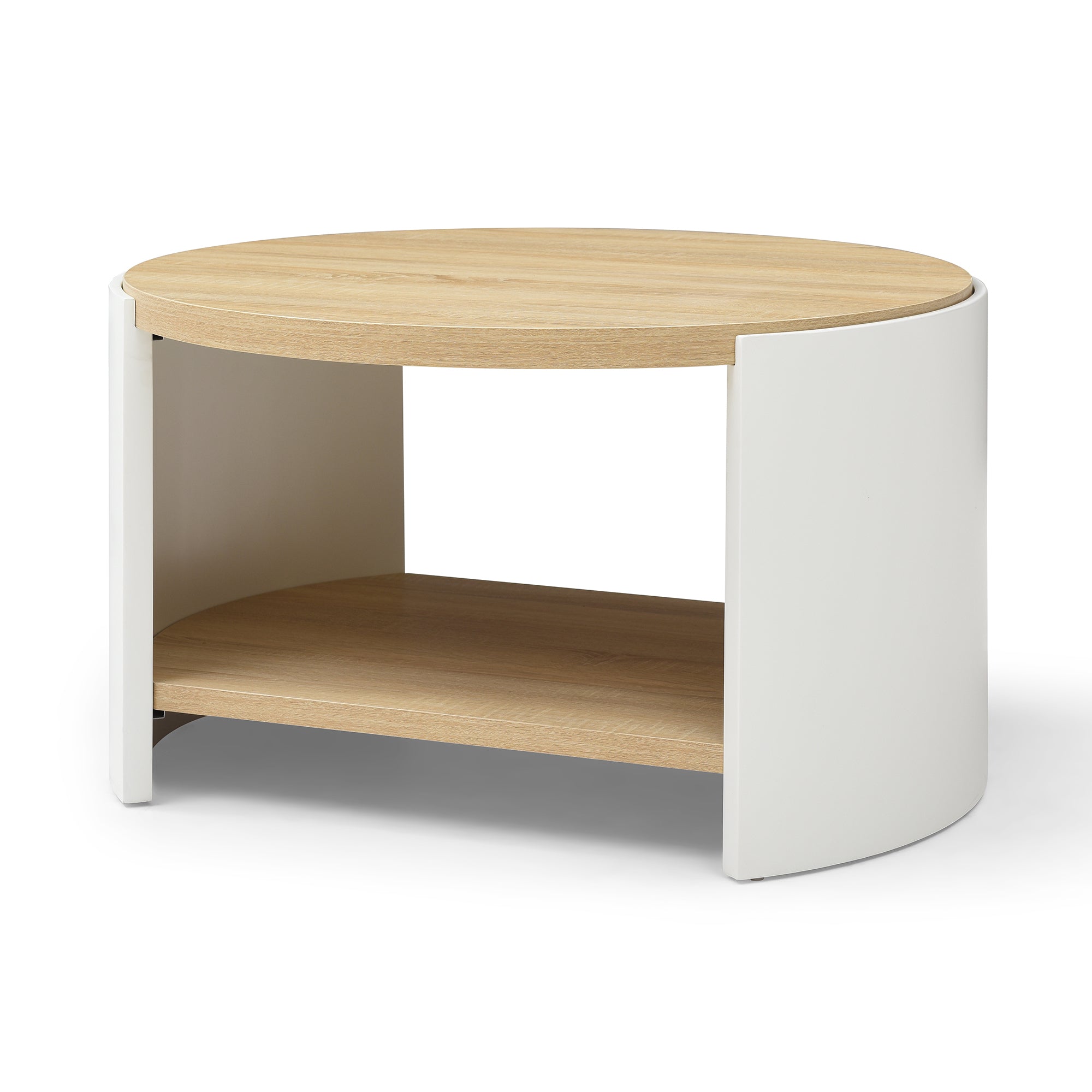 Round Coffee Table,31 Coffee Table for Living Room,2-Tier Rustic Wood Desktop with Storage Shelf Modern Design Home Furniture(Natural color and white)