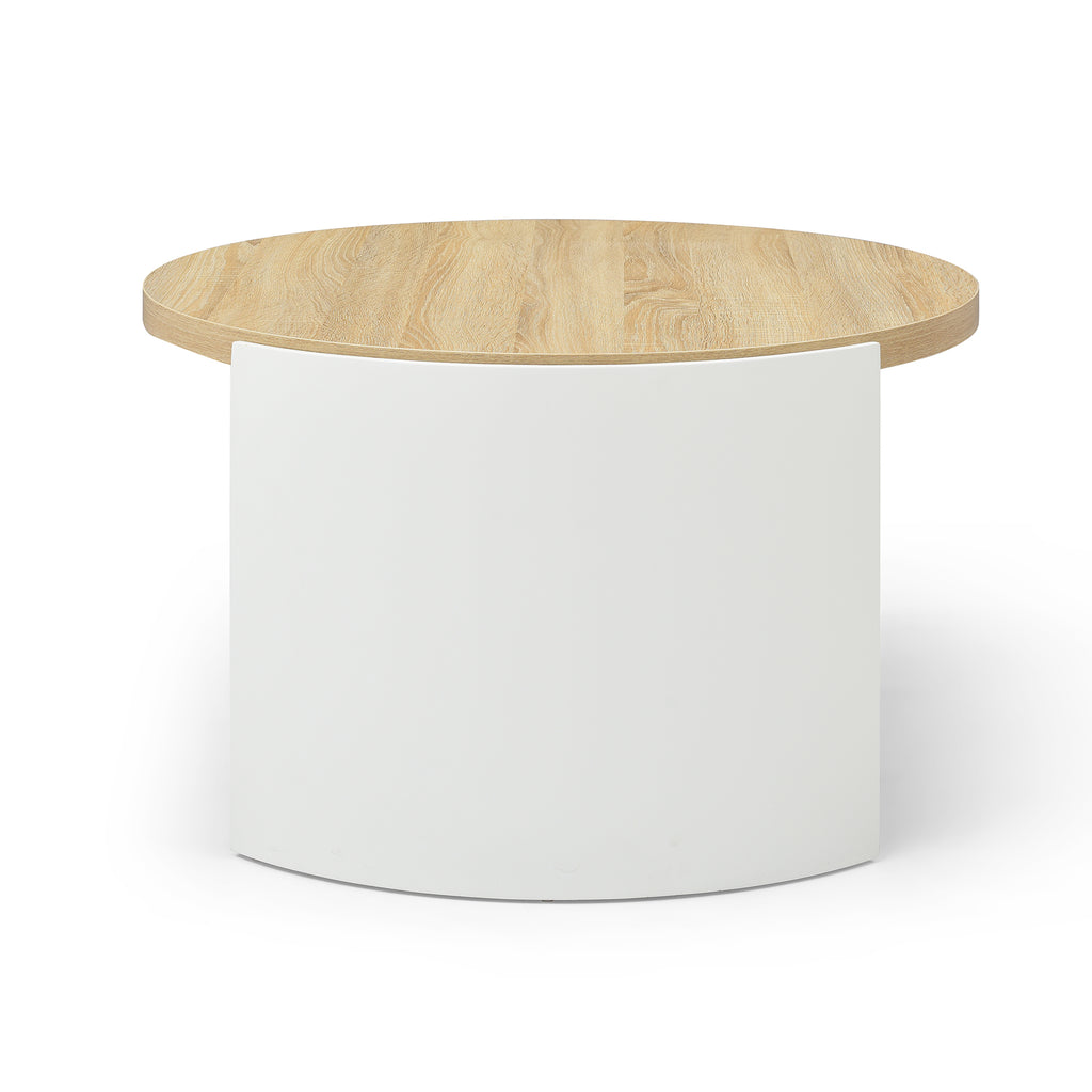 Round Coffee Table,31 Coffee Table for Living Room,2-Tier Rustic Wood Desktop with Storage Shelf Modern Design Home Furniture(Natural color and white)