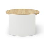 Round Coffee Table,31 Coffee Table for Living Room,2-Tier Rustic Wood Desktop with Storage Shelf Modern Design Home Furniture(Natural color and white)