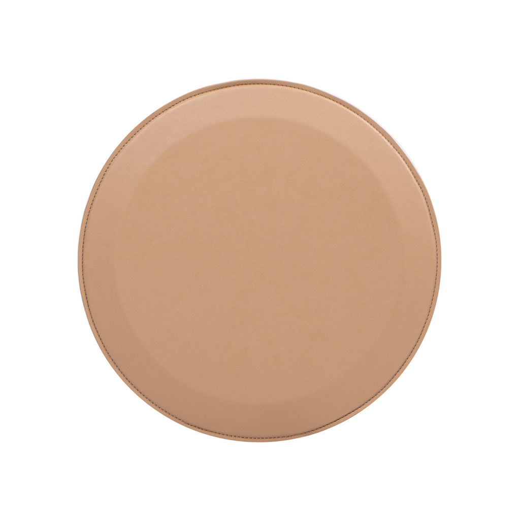 Mode 18' Leatherette Round C-Shaped Sofa Side Table, Saddle Brown Faux Leather