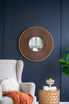 31.5x1x31.5" Round Carter Wooden Mirror with Gold Iron Frame Neutral Colorway Wall Decor for Live space, Bathroom, Entryway Wall Decor - Groovy Boardz
