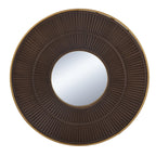 31.5x1x31.5" Round Carter Wooden Mirror with Gold Iron Frame Neutral Colorway Wall Decor for Live space, Bathroom, Entryway Wall Decor - Groovy Boardz