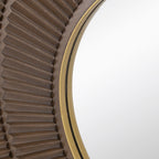 31.5x1x31.5" Round Carter Wooden Mirror with Gold Iron Frame Neutral Colorway Wall Decor for Live space, Bathroom, Entryway Wall Decor - Groovy Boardz