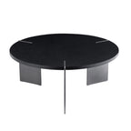 Round Coffee Table Black Oak Wood Surface and Black Metel Feet
