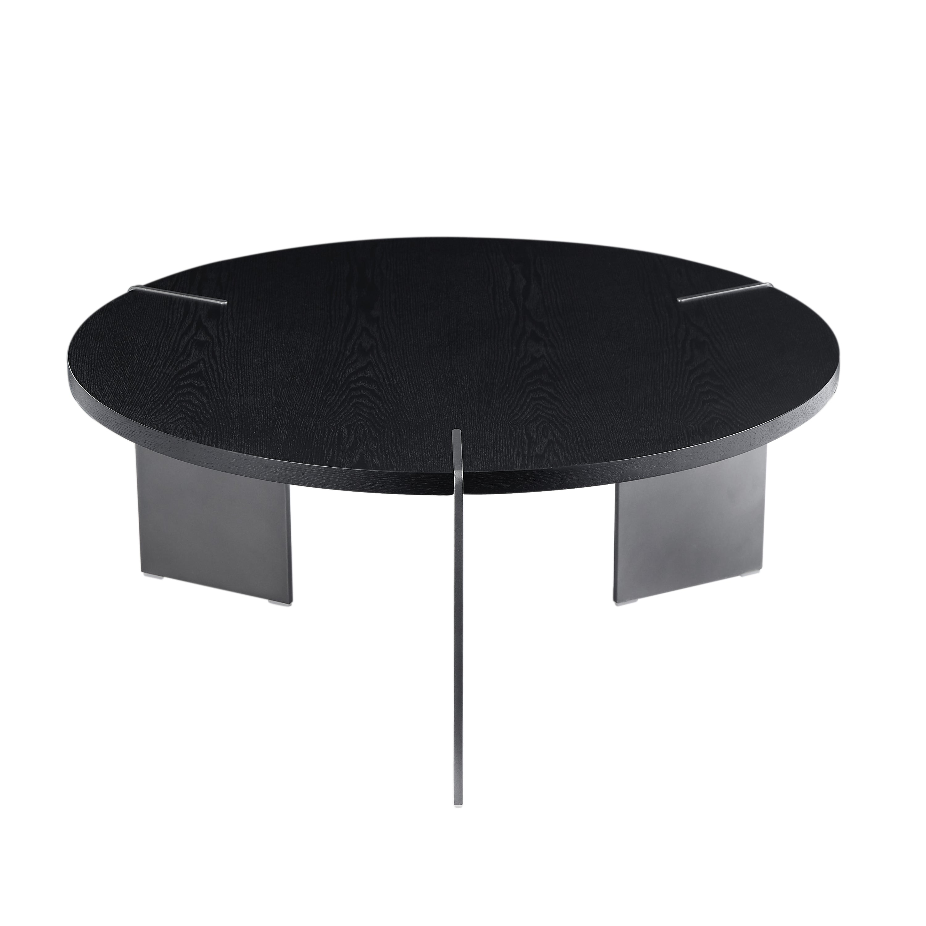Round Coffee Table Black Oak Wood Surface and Black Metel Feet