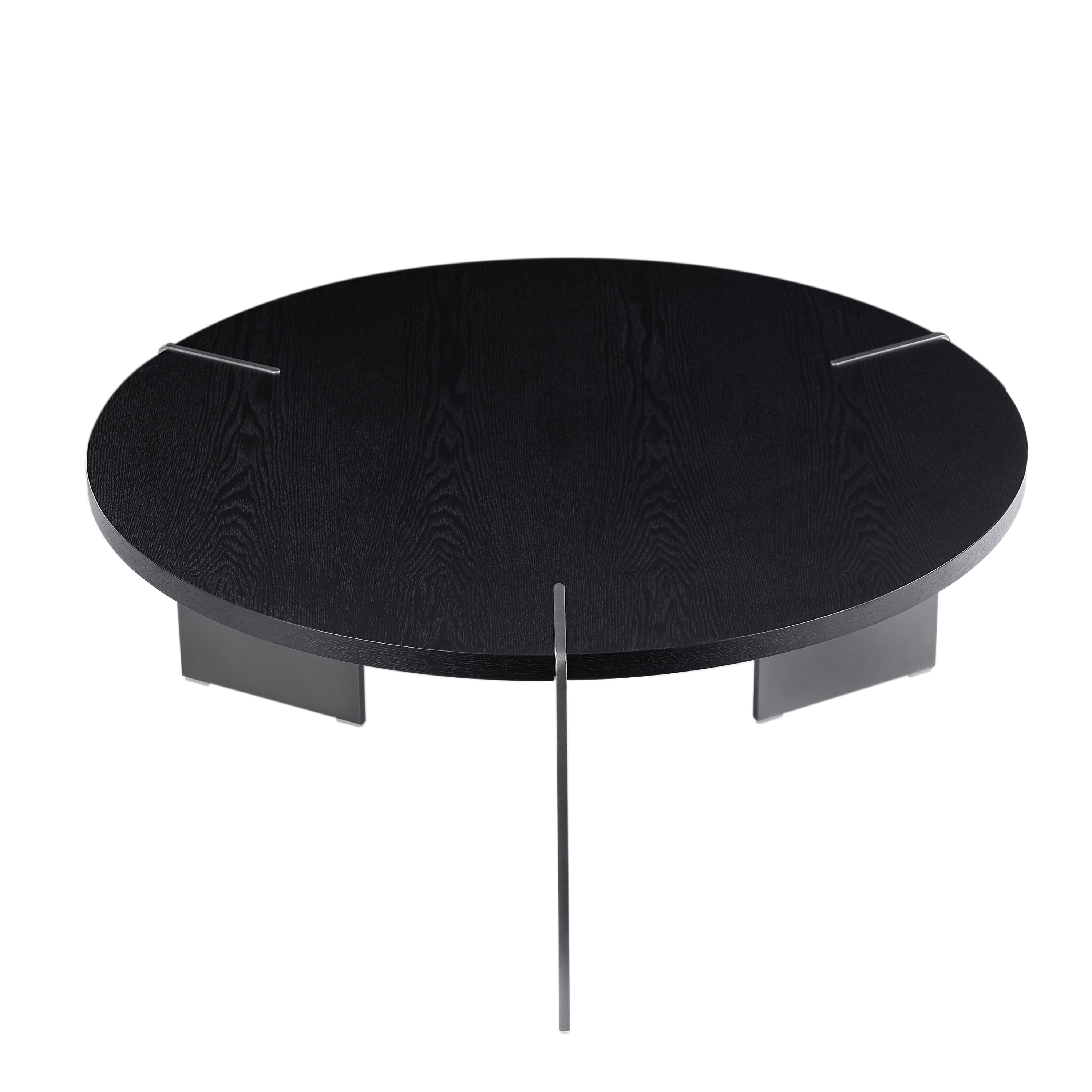 Round Coffee Table Black Oak Wood Surface and Black Metel Feet