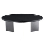 Round Coffee Table Black Oak Wood Surface and Black Metel Feet