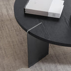 Round Coffee Table Black Oak Wood Surface and Black Metel Feet