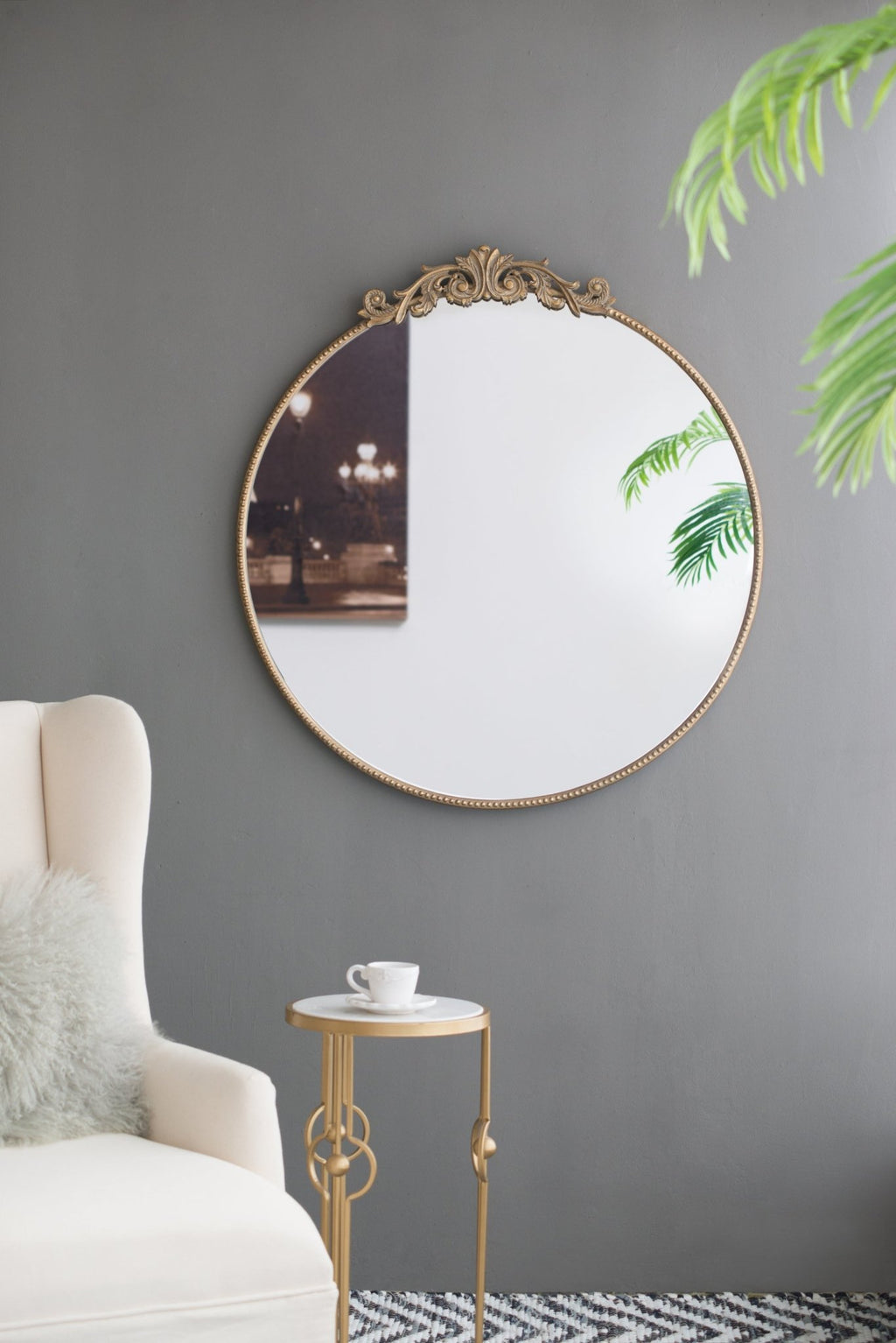 36" x 39" Round Gold Mirror, Wall Mounted Mirror with Metal Frame for Bathroom Living Room - Groovy Boardz
