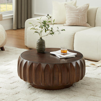 Round Solid Wood Carved Coffee Table with Elegant Sculptural Design Coffee Table