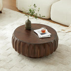 Round Solid Wood Carved Coffee Table with Elegant Sculptural Design Coffee Table