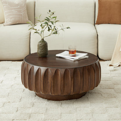 Round Solid Wood Carved Coffee Table with Elegant Sculptural Design Coffee Table