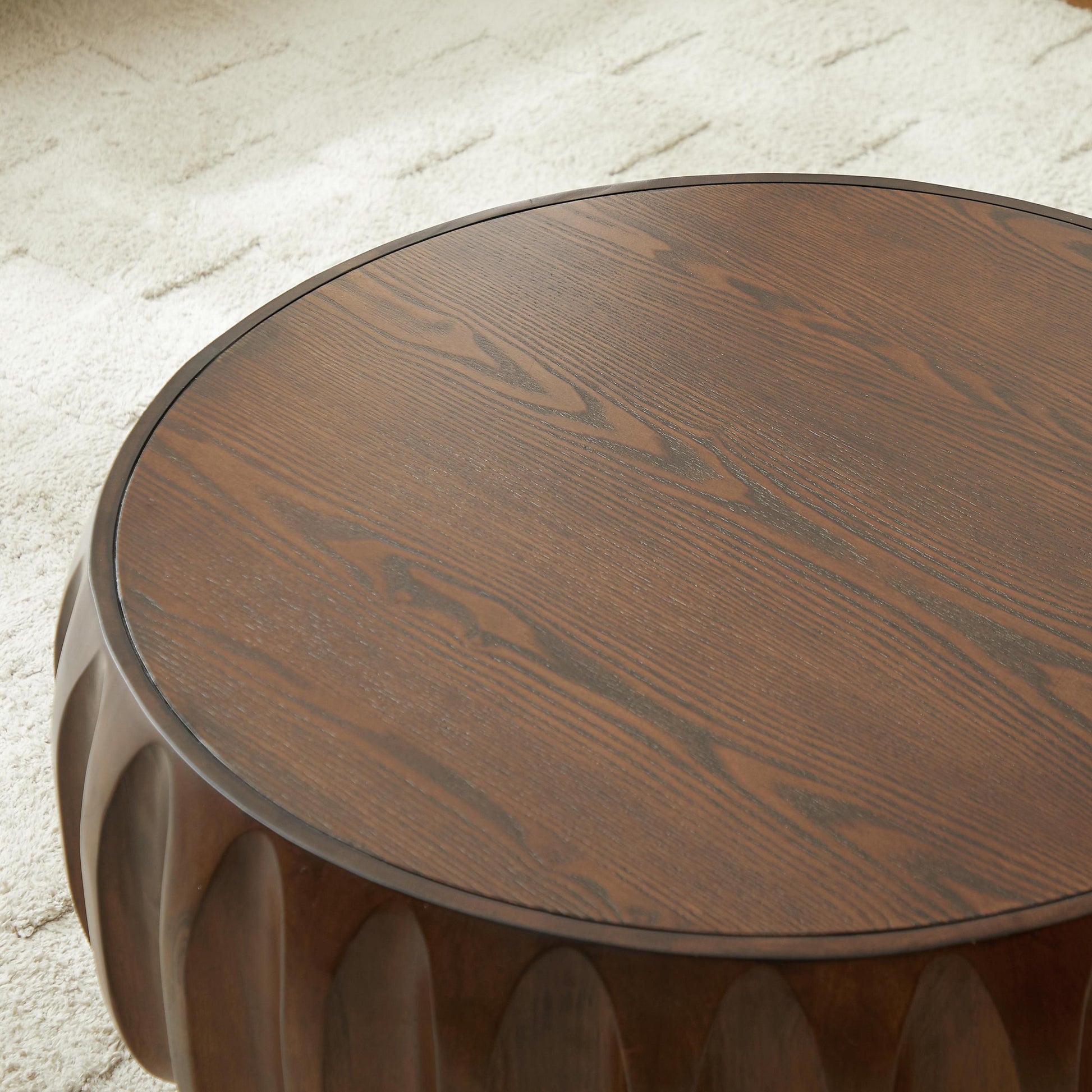 Round Solid Wood Carved Coffee Table with Elegant Sculptural Design Coffee Table