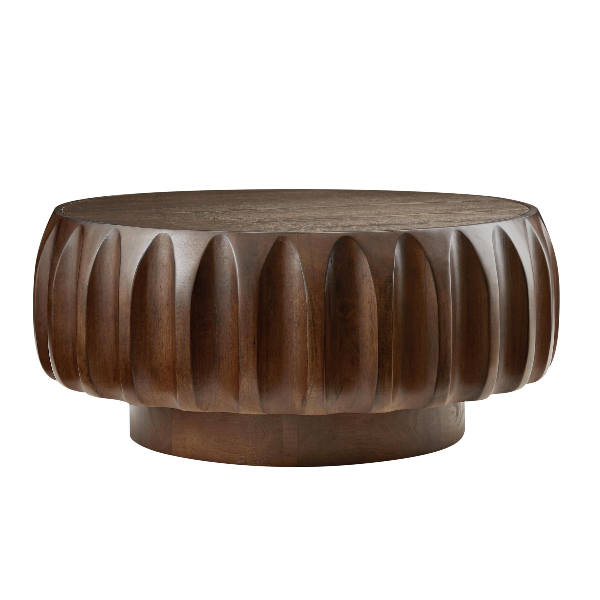 Round Solid Wood Carved Coffee Table with Elegant Sculptural Design Coffee Table