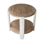 20x20x19.7' Round Two-Tiered Wooden Side Table with Natural Brown Finish and Distressed White Legs End Table