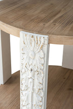 20x20x19.7' Round Two-Tiered Wooden Side Table with Natural Brown Finish and Distressed White Legs End Table