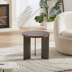 Round Coffee Table Walnut Wood Surface and Black Metel Feet