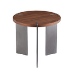 Round Coffee Table Walnut Wood Surface and Black Metel Feet