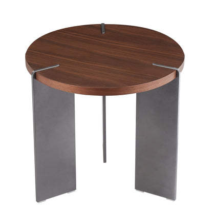 Round Coffee Table Walnut Wood Surface and Black Metel Feet