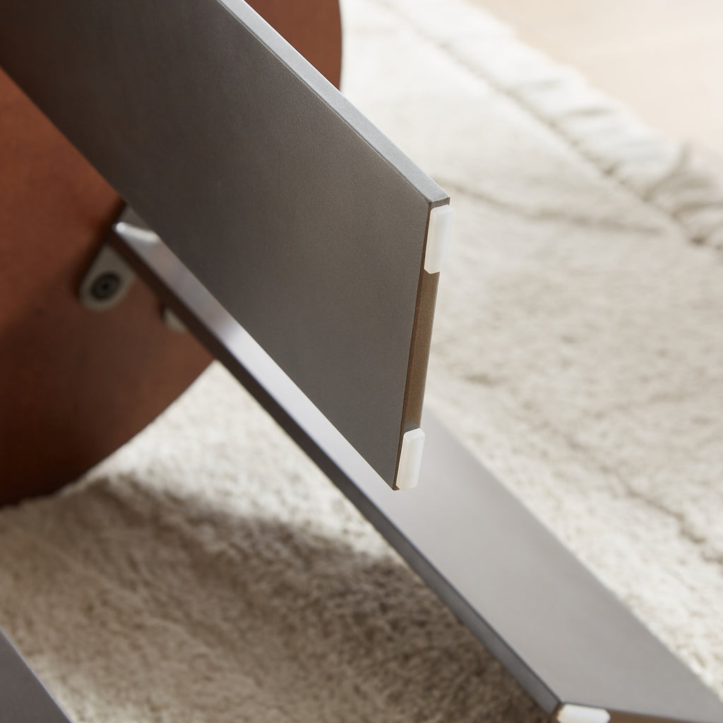 Round Coffee Table Walnut Wood Surface and Black Metel Feet