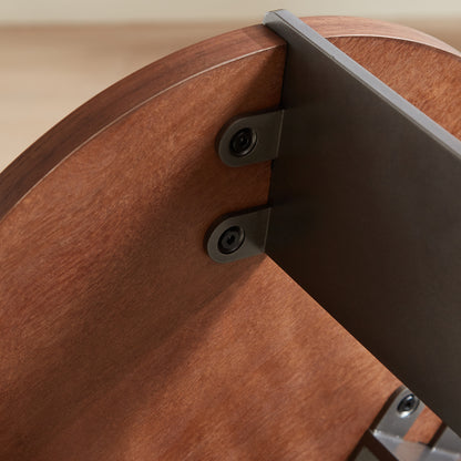 Round Coffee Table Walnut Wood Surface and Black Metel Feet
