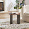 Round Coffee Table Walnut Wood Surface and Black Metel Feet