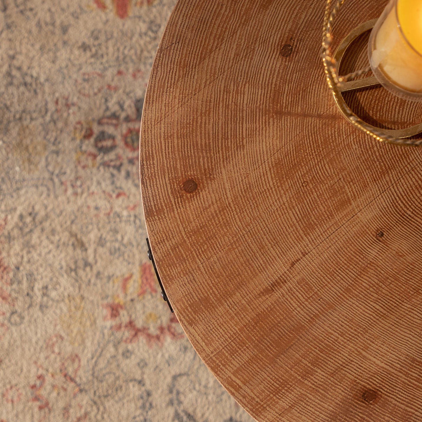 Round two-ply Coffee Table Handcrafted Relief Sturdy Pedestal Wooden Olive-Shaped Tea Table for Living Room