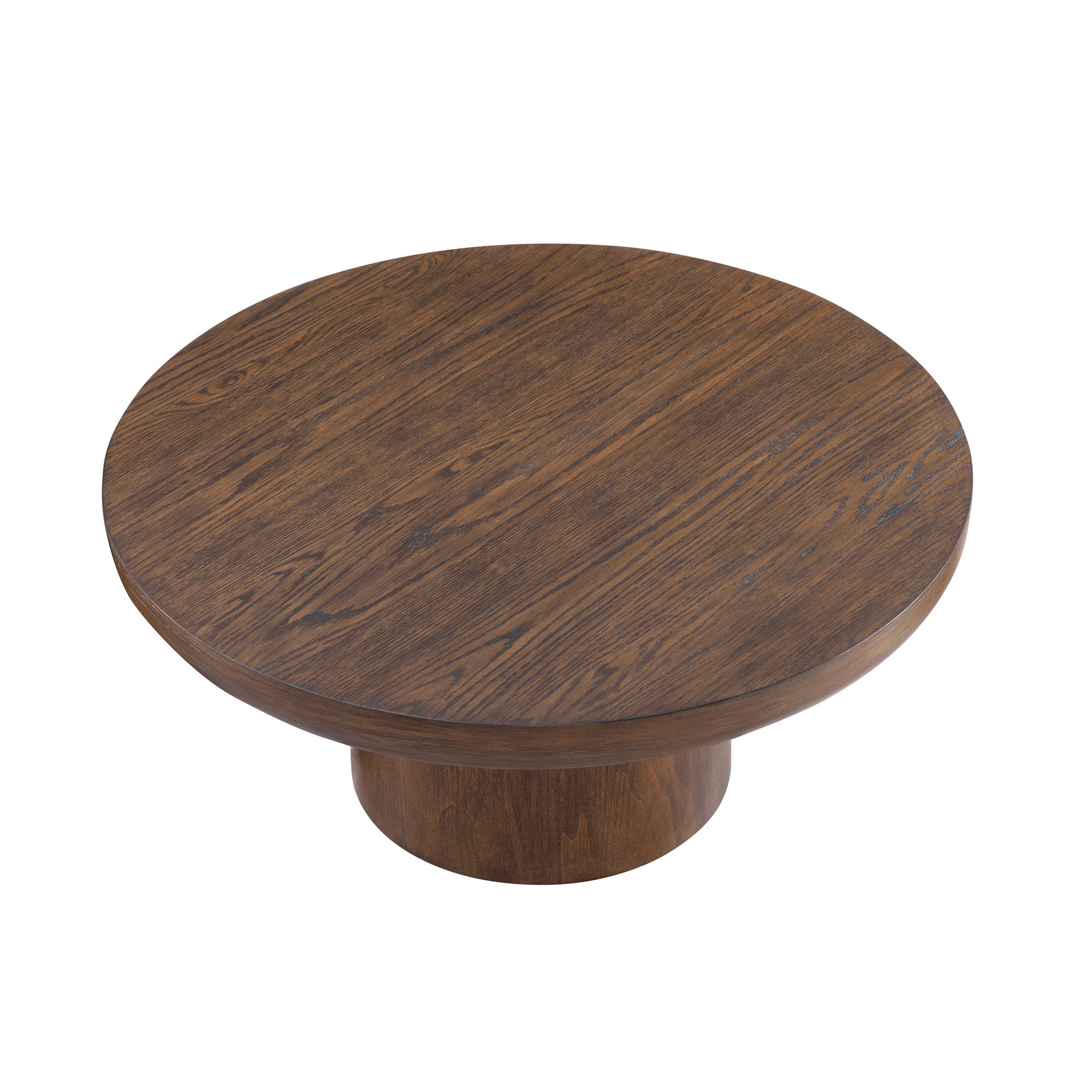 35.98inch Round Coffee Table with Cylindrical Leg,Wood Veneer Tabletop Table,Rounded Sofa Side Table for living Room Office,Brown