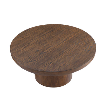 35.98inch Round Coffee Table with Cylindrical Leg,Wood Veneer Tabletop Table,Rounded Sofa Side Table for living Room Office,Brown