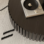 Round Coffee Table Handcrafted Relief Sturdy Pedestal Wooden Olive-Shaped Tea Table for Living Room