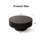 Round Coffee Table Handcrafted Relief Sturdy Pedestal Wooden Olive-Shaped Tea Table for Living Room