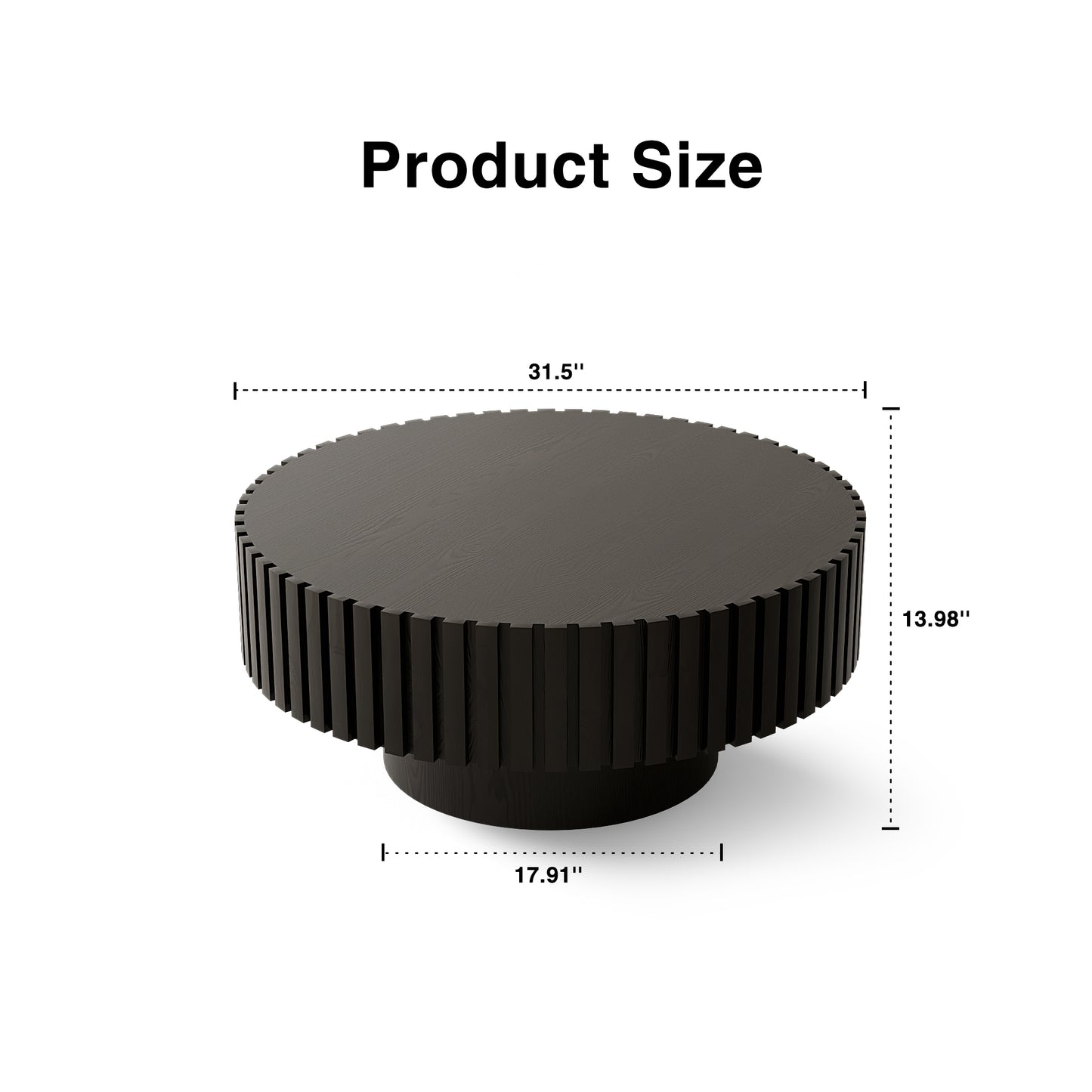 Round Coffee Table Handcrafted Relief Sturdy Pedestal Wooden Olive-Shaped Tea Table for Living Room