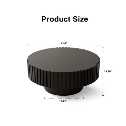 Round Coffee Table Handcrafted Relief Sturdy Pedestal Wooden Olive-Shaped Tea Table for Living Room