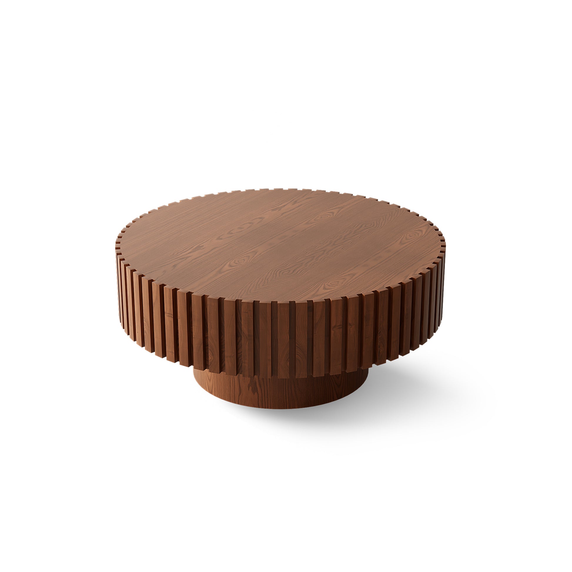 Round Coffee Table Handcrafted Relief Sturdy Pedestal Wooden Olive-Shaped Tea Table for Living Room