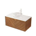 RUBEN 36' Wall-Mounted Brown Oak Cabinet and Carrara White Countertop, NO Basin, No Faucet and Sink Cover Bathroom Vanity