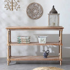 Rustic 3 - Tier Console Table with Gothic - Inspired Details, 47.24' Long Wooden Entryway Table for Living Room and Hallway Console Table