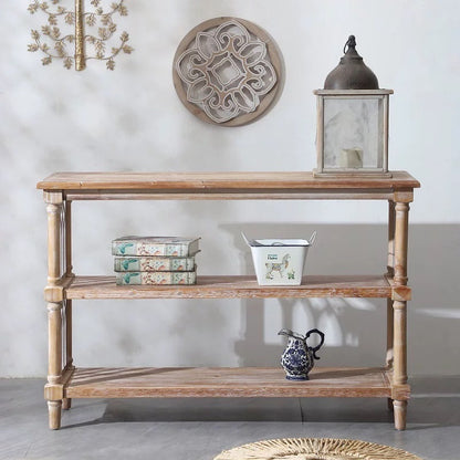 Rustic 3 - Tier Console Table with Gothic - Inspired Details, 47.24' Long Wooden Entryway Table for Living Room and Hallway Console Table