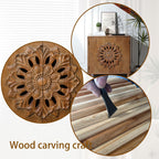 Rustic Hand-Carved Wooden 2-Door Cabinet – Boho Accent Storage Cabinet with Floral Design, Solid Wood Sideboard for Living Room, Entryway, or Bedroom