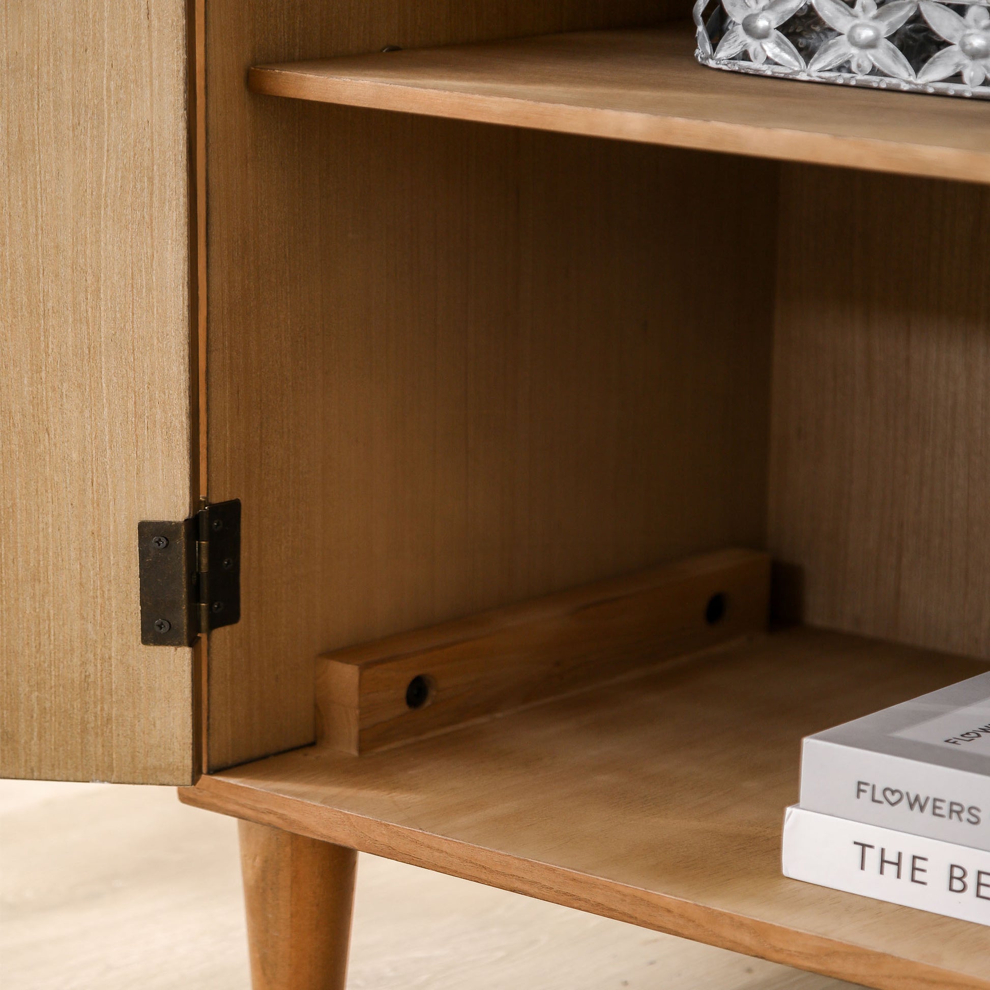 Rustic Hand-Carved Wooden 2-Door Cabinet – Boho Accent Storage Cabinet with Floral Design, Solid Wood Sideboard for Living Room, Entryway, or Bedroom