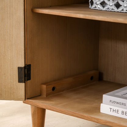 Rustic Hand-Carved Wooden 2-Door Cabinet – Boho Accent Storage Cabinet with Floral Design, Solid Wood Sideboard for Living Room, Entryway, or Bedroom