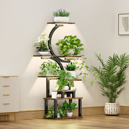 8-Tiered Indoor Plant Stand with 5 Grow Lights, 10-Level Stepless Dimming, Durable Thickened Metal Steel Pipe (0.8mm) for Living Room, Garden