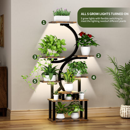 8-Tiered Indoor Plant Stand with 5 Grow Lights, 10-Level Stepless Dimming, Durable Thickened Metal Steel Pipe (0.8mm) for Living Room, Garden