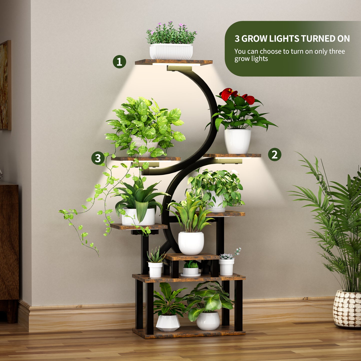 8-Tiered Indoor Plant Stand with 5 Grow Lights, 10-Level Stepless Dimming, Durable Thickened Metal Steel Pipe (0.8mm) for Living Room, Garden