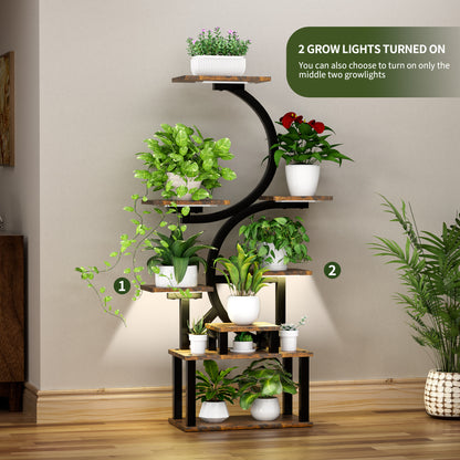 8-Tiered Indoor Plant Stand with 5 Grow Lights, 10-Level Stepless Dimming, Durable Thickened Metal Steel Pipe (0.8mm) for Living Room, Garden
