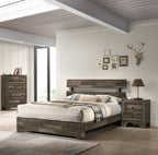 1pc Rustic Queen Platform Bed Slat Headboard Low-profile Bed Frame Brown Finish Contemporary Bedroom Furniture
