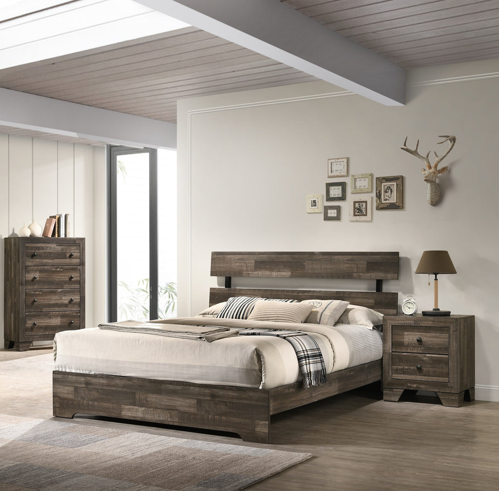 1pc Rustic Twin Platform Bed Slat Headboard Low-profile Bed Frame Brown Finish Contemporary Youth Bedroom Furniture