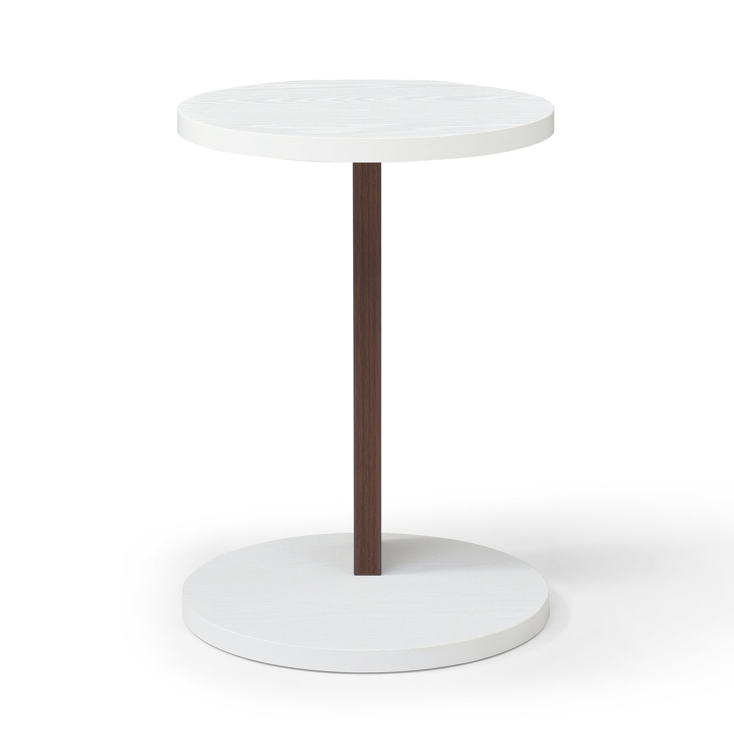 C-Shaped End Table, Small Side Table for Couch, Sofa Table with wood Frame for Living Room, Bedroom, Bedside, Rustic (white and Walnut )